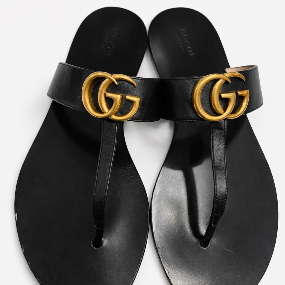 Gucci marmont gold double G t-strap sandal size 10 (41)